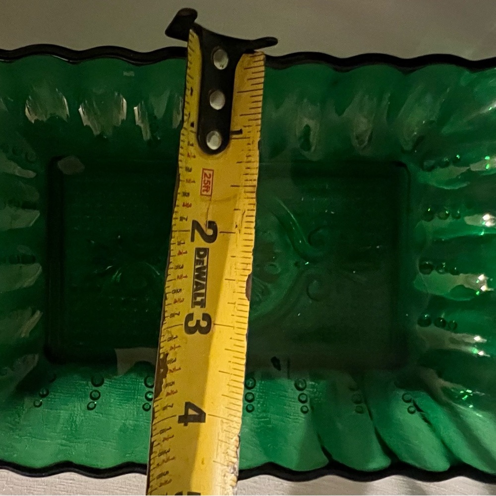 Anchor Hocking Emerald Green Glass Diamond Ruffle Candy Dish Bowl & Vanity tray - Picture 8 of 9